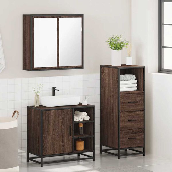 vidaXL Bathroom Furniture Set Brown Oak Engineered Wood Medium