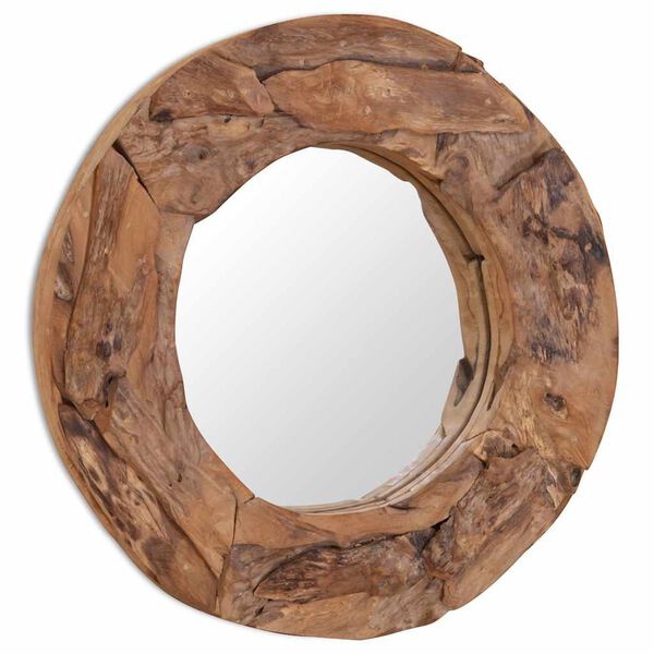 vidaXL Decorative Mirror Brown Teak, Glass 23.6 in Diameter