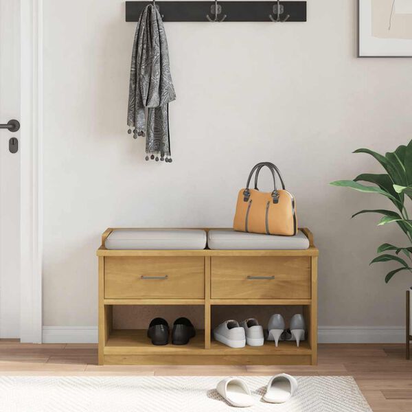 vidaXL Hallway Bench Walnut wood finish Solid pinewood, engineered wood