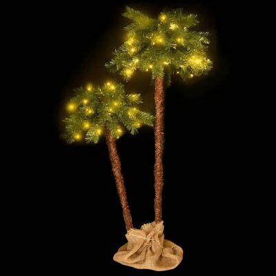 vidaXL Artificial Double Palm Tree with LEDs 35.4"&59.1"