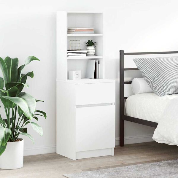 vidaXL Bedside Cabinet White Engineered wood Extra Tall Bedside Cabinet