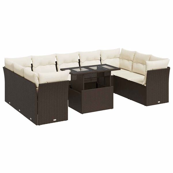 vidaXL Garden Sofa Set Brown PE rattan, powder-coated steel, tempered glass