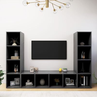 vidaXL TV Cabinets 3 pcs Gray 56.1"x13.8"x14.4" Engineered Wood
