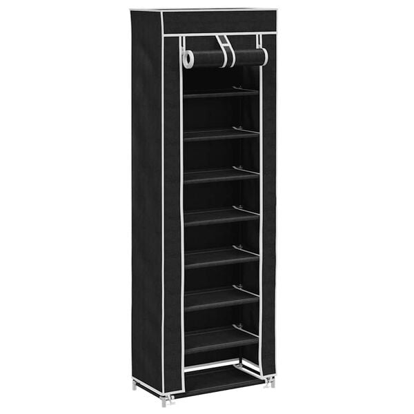 vidaXL Shoe Rack Black Polyethylene fabric and powder-coated steel Large