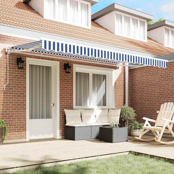 vidaXL Retractable Awning Blue and White 157.48 x 78.74 in