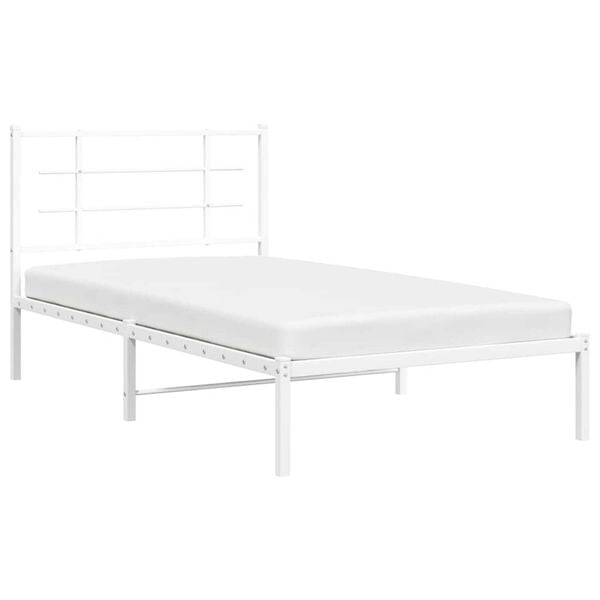 vidaXL Bed Frame White Powder-coated steel Twin Bed Frame Rectangular
