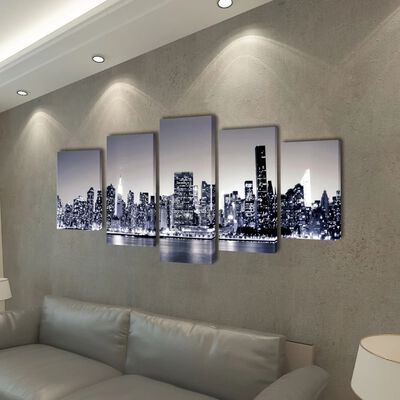 Canvas Wall Print Set Monochrome New York Skyline 79" x 39"