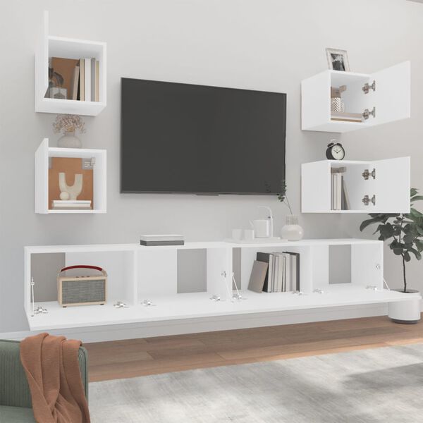 vidaXL TV Cabinet Set Set of 6 White Engineered Wood Various Sizes
