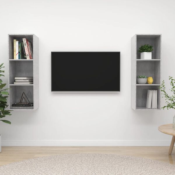 vidaXL TV Cabinet Set of 2 Concrete Grey Engineered Wood Wall Mounting
