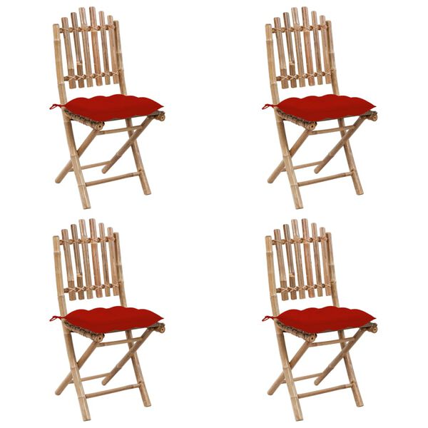 vidaXL Patio Dining Set Set of 4 Bamboo Bamboo, Polyester Medium