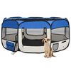 vidaXL Dog Playpen Blue and cream Polyester, Steel 57.1 x 57.1 x 24.0 in