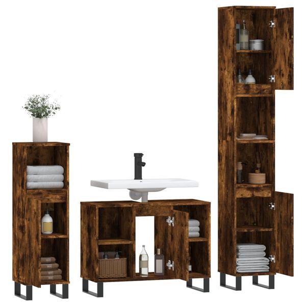 vidaXL Bathroom Furniture Set Smoked oak Engineered wood, iron Medium