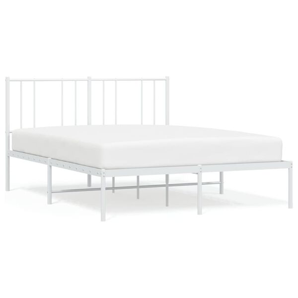 vidaXL Bed Frame White Powder-Coated Steel 47.2x79.1 in Bed Frame