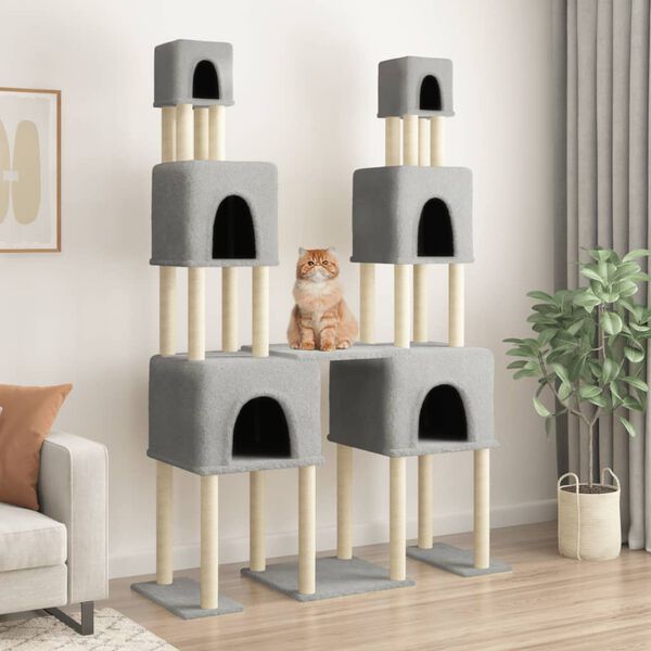 vidaXL Cat Tree Light Gray Engineered wood, plush, sisal 78.3 in