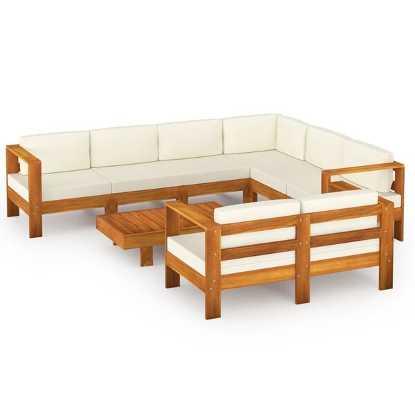 vidaXL Wooden Lounge Set Cream White Solid Acacia wood, Polyester Large