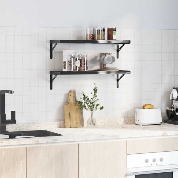 vidaXL Wall Shelf Black Stainless Steel 29.5 x 9.3 in
