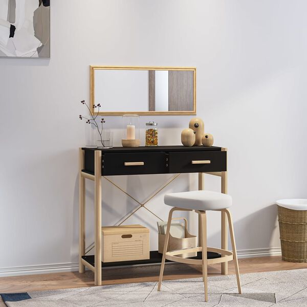 vidaXL Console Table Black Engineered wood, Solid pinewood, Metal Medium