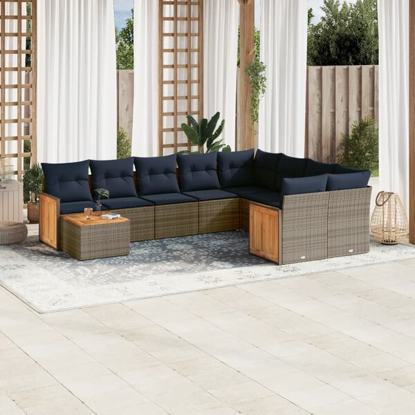 vidaXL 10 Piece Patio Sofa Set with Cushions Gray Poly Rattan