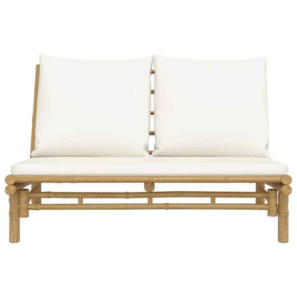 vidaXL Garden Bench Natural Bamboo, Cream White Bamboo, Polyester (cushions)