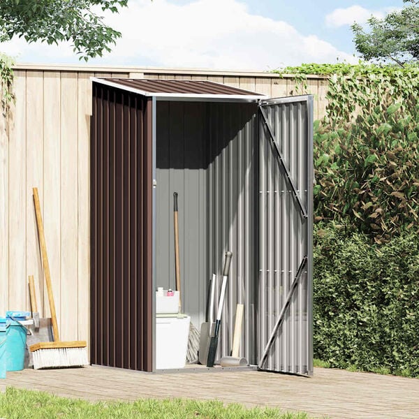 vidaXL Garden Shed Brown Galvanized Steel Medium Garden Shed