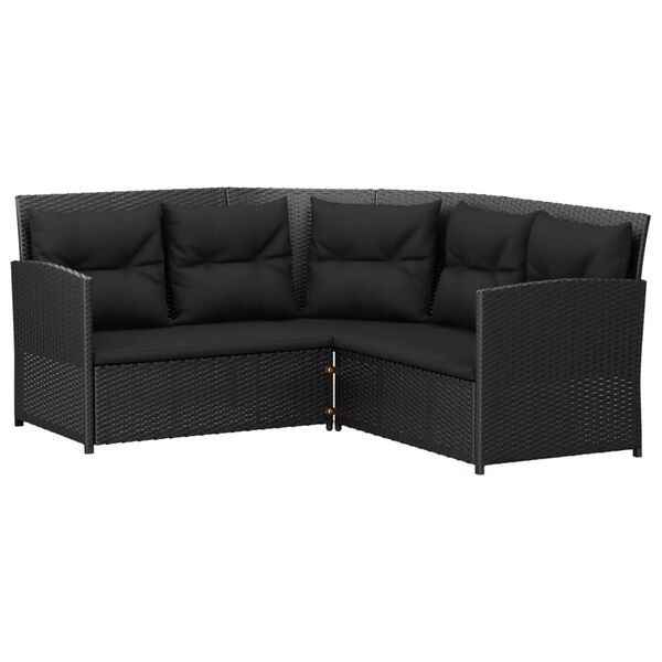 vidaXL 2 Piece L-shaped Couch Sofa Set with Cushions Black Poly Rattan