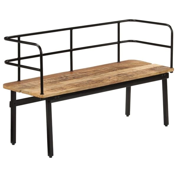vidaXL Bench Natural Brown, Black Solid Mango Wood, Powder-Coated Iron