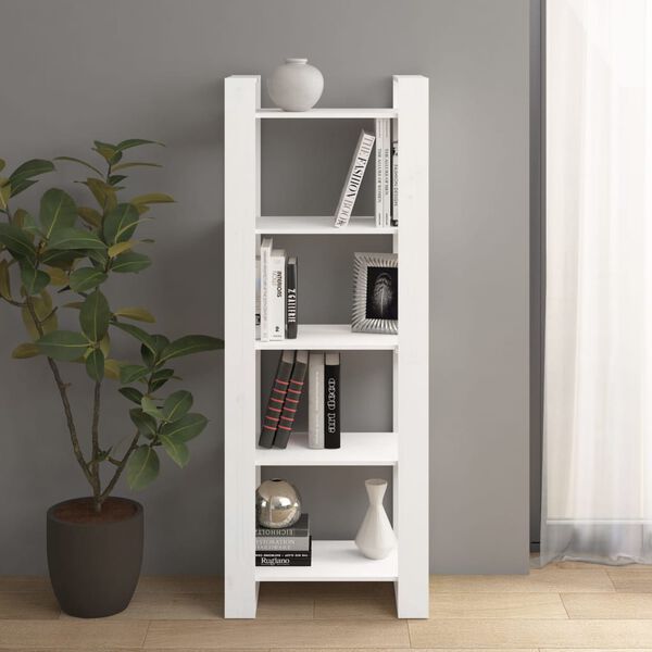 vidaXL Book Cabinet White Solid Pine Wood Medium Book Cabinet