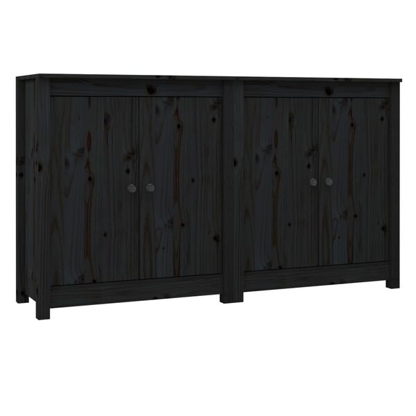 vidaXL Sideboard Set of 2 Black Solid pine wood Medium Sideboard