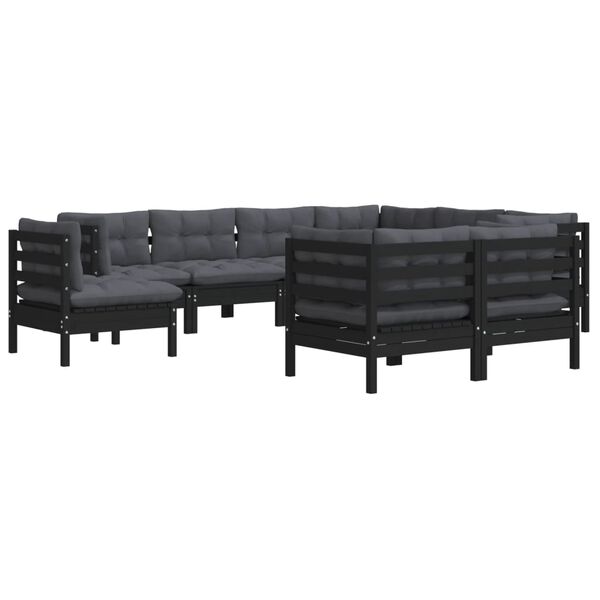 vidaXL Garden Lounge Set Black, Anthracite Solid Pinewood, Polyester Fabric