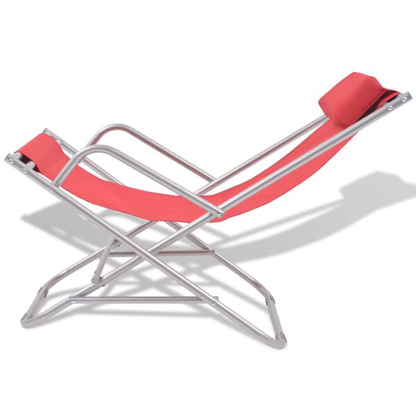 vidaXL Sunlounger Set of 2 Red Powder-coated steel frame + PVC seat