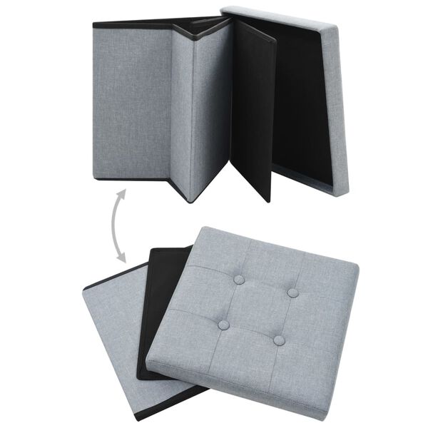 vidaXL Storage Stool Set of 2 Light Grey Faux linen, MDF, Foam Medium