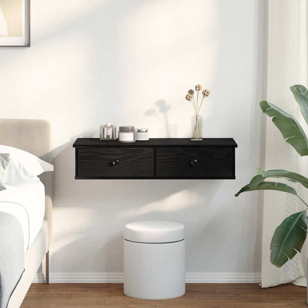 vidaXL Wall Shelf Black Engineered wood Medium Wall Shelf Rectangular