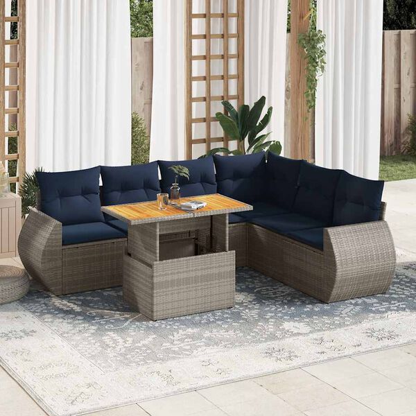 vidaXL 7 Piece Patio Sofa Set with Cushions Gray Poly Rattan