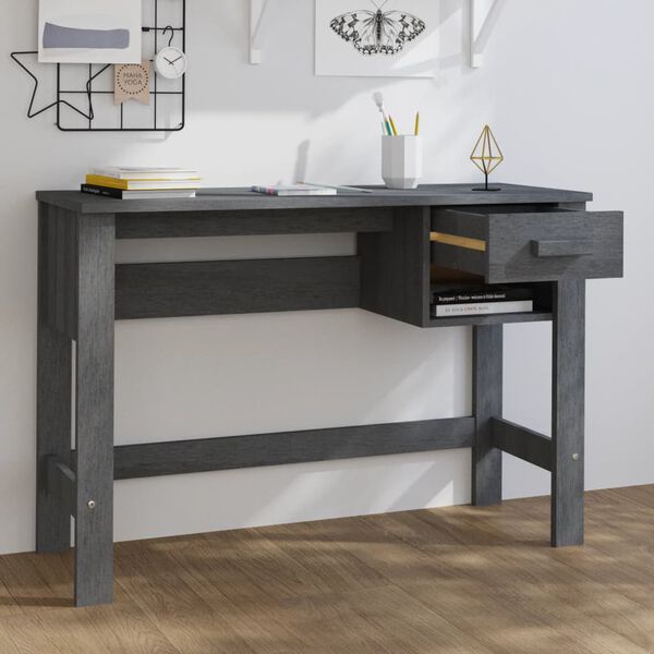 vidaXL Desk Dark Grey Solid Pine Wood, MDF Medium Desk Rectangular