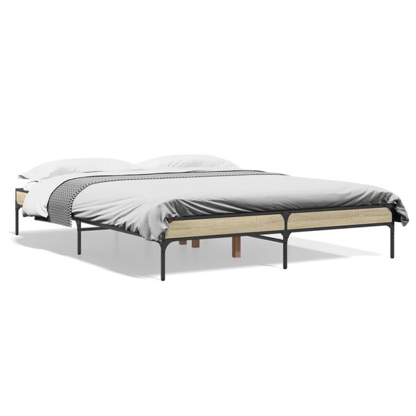 vidaXL Bed Frame Sonoma oak Engineered wood, metal, plywood King Durable
