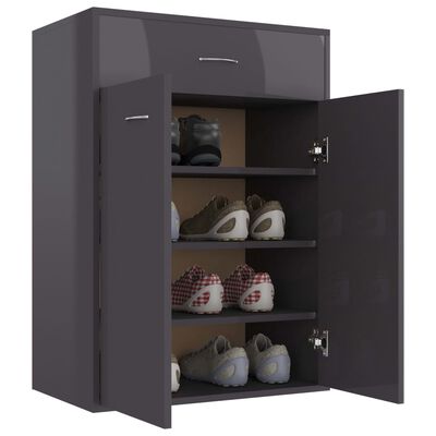 vidaXL Shoe Cabinet High Gloss Gray 23.6"x13.8"x33.1" Chipboard