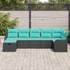 vidaXL Sofa Set with Cushion Manual Black and Turquoise Poly Rattan