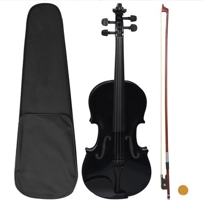 vidaXL Violin Full Set with Bow and Chin Rest Black 4/4