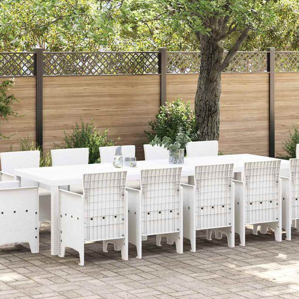 vidaXL Garden Dining Set 13 pcs White Poly rattan and Cotton