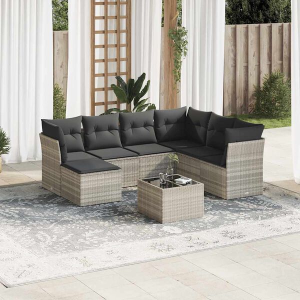 vidaXL Garden Sofa Set Light Grey PE Rattan Medium Modular