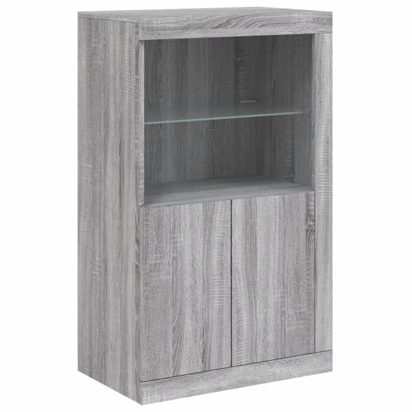 vidaXL Side Cabinet Grey Sonoma Engineered Wood, Glass Medium