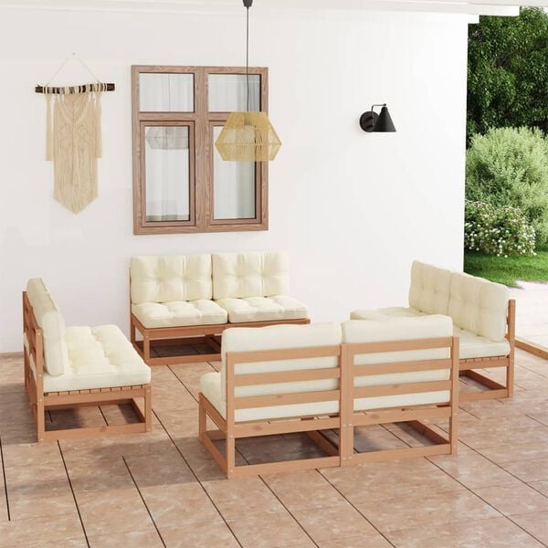 vidaXL Garden Lounge Set Honey brown, Cream Solid pine wood, 100% polyester
