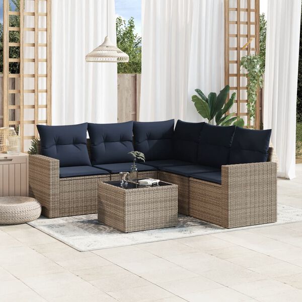 vidaXL 6 Piece Patio Sofa Set with Cushions Gray Poly Rattan