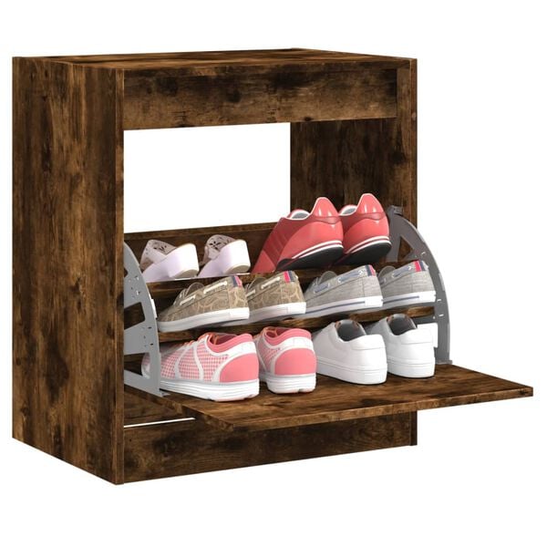 vidaXL Shoe Cabinet Smoked Oak Engineered Wood Compact Shoe Cabinet