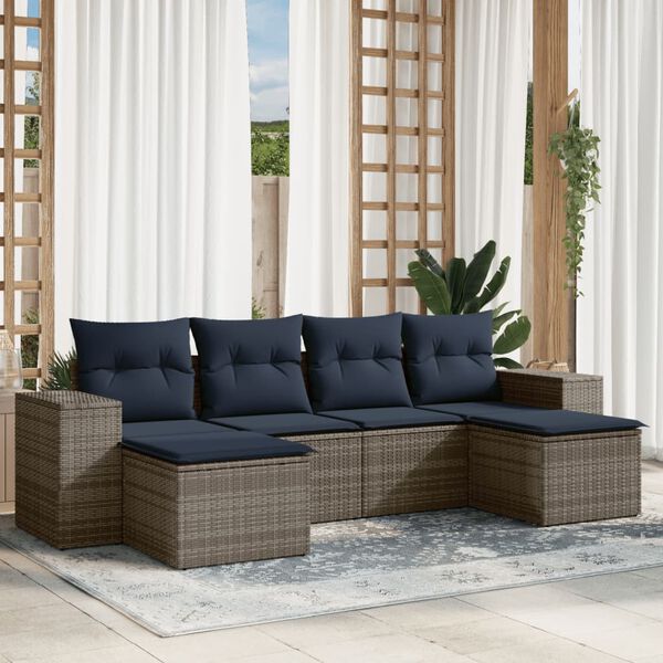 vidaXL 6 Piece Patio Sofa Set with Cushions Gray Poly Rattan