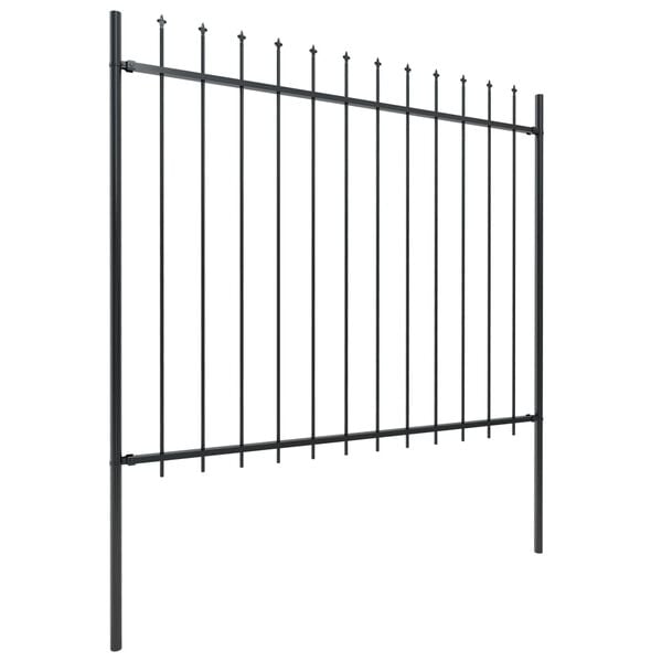 vidaXL Garden Fence with Spear Top Steel 141.3"x59.1" Black