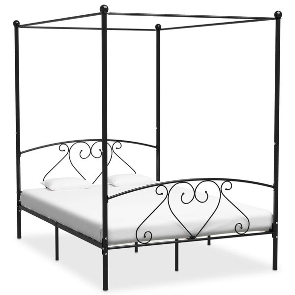 vidaXL Bed Frame Black Metal 55 x 79 in Bed Frame Rectangular