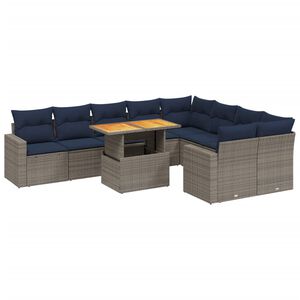 vidaXL 10 Piece Patio Sofa Set with Cushions Gray Poly Rattan