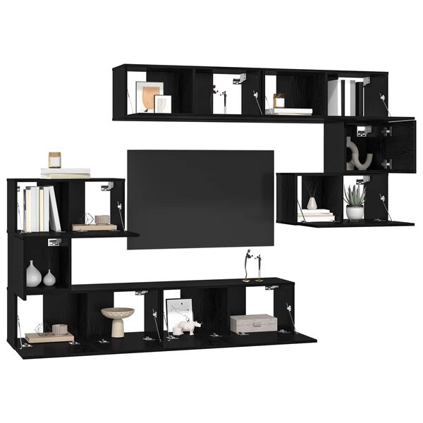 vidaXL TV Cabinet Set Wall-mounted 8 pcs Black Oak Engineered Wood