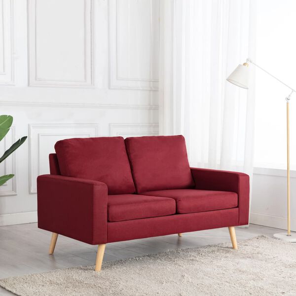 vidaXL Sofa Wine Red Fabric (100% polyester), solid pine wood, rubberwood